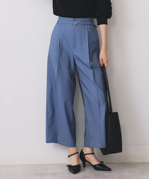 index（インデックス）の「ベルト付きストレッチワイドパンツ【洗濯機洗い可】（その他パンツ・レディース・ナチュラル/ブルー系その他/ネイビー・40/36/42/38）」の2枚目の写真
