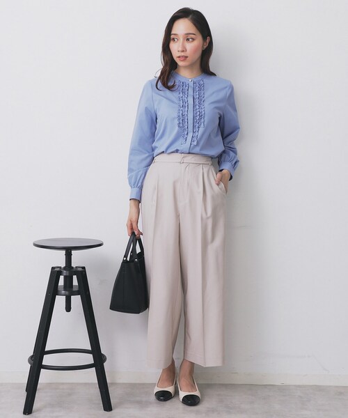 index（インデックス）の「ベルト付きストレッチワイドパンツ【洗濯機洗い可】（その他パンツ・レディース・ナチュラル/ブルー系その他/ネイビー・40/36/42/38）」の6枚目の写真