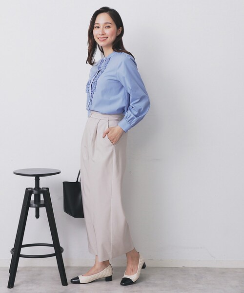 index（インデックス）の「ベルト付きストレッチワイドパンツ【洗濯機洗い可】（その他パンツ・レディース・ナチュラル/ブルー系その他/ネイビー・40/36/42/38）」の8枚目の写真