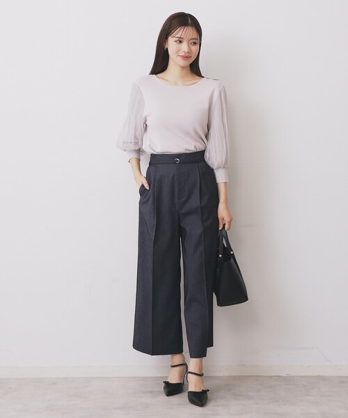 index（インデックス）の「ベルト付きストレッチワイドパンツ【洗濯機洗い可】（その他パンツ・レディース・ナチュラル/ブルー系その他/ネイビー・40/36/42/38）」の11枚目の写真