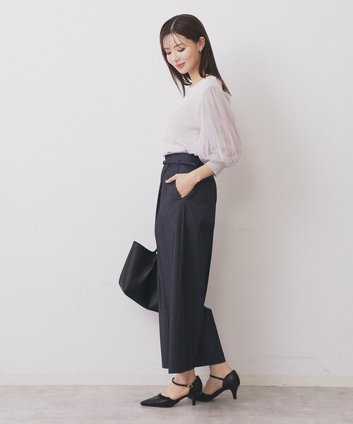 index（インデックス）の「ベルト付きストレッチワイドパンツ【洗濯機洗い可】（その他パンツ・レディース・ナチュラル/ブルー系その他/ネイビー・40/36/42/38）」の12枚目の写真