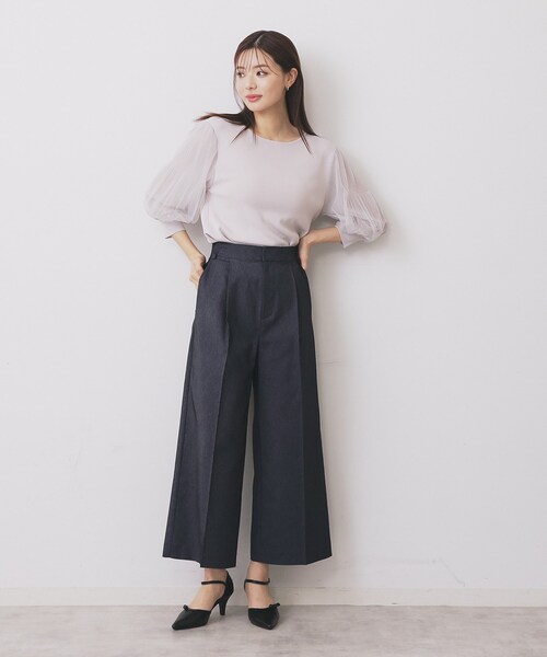 index（インデックス）の「ベルト付きストレッチワイドパンツ【洗濯機洗い可】（その他パンツ・レディース・ナチュラル/ブルー系その他/ネイビー・40/36/42/38）」の14枚目の写真