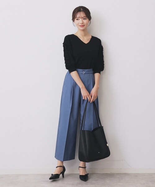 index（インデックス）の「ベルト付きストレッチワイドパンツ【洗濯機洗い可】（その他パンツ・レディース・ナチュラル/ブルー系その他/ネイビー・40/36/42/38）」の17枚目の写真