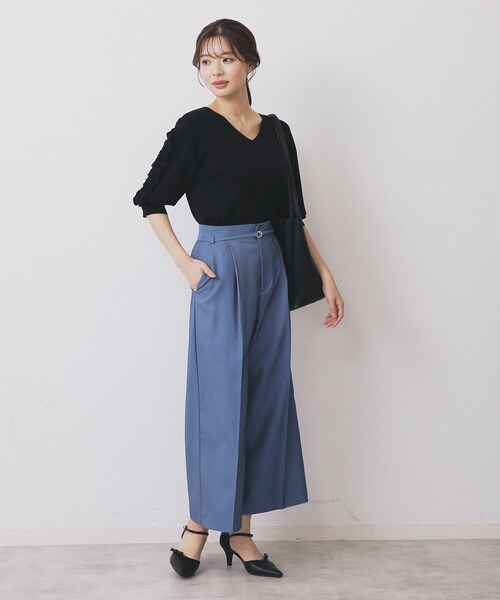 index（インデックス）の「ベルト付きストレッチワイドパンツ【洗濯機洗い可】（その他パンツ・レディース・ナチュラル/ブルー系その他/ネイビー・40/36/42/38）」の18枚目の写真
