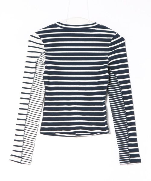 Desigual（デシグアル）の「パッチワークストライプ ラウンドネック長袖Tシャツ（Tシャツ/カットソー・レディース・ブラック・S/M/L/XL/XS）」の6枚目の写真