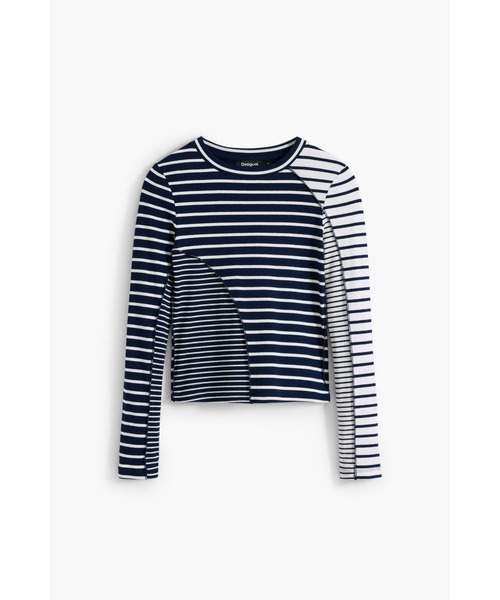 黒と青のストライプ 長袖カットソー 黒 長袖カットソー ストライプ入り