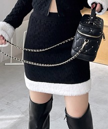 ヘムファーケーブルラメニットミニスカート