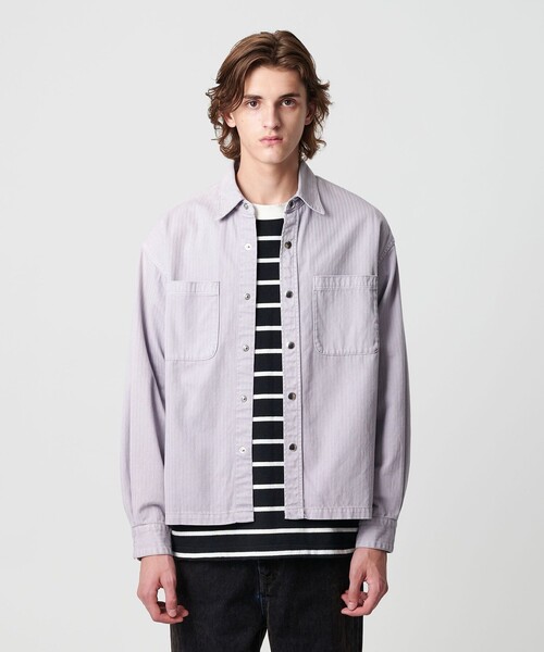 MONKEY TIME（モンキータイム）の「ドビー ヘリンボーン ミリタリー シャツ（シャツ/ブラウス・メンズ・パープル/ブラック・L/M/S/XL）」の2枚目の写真