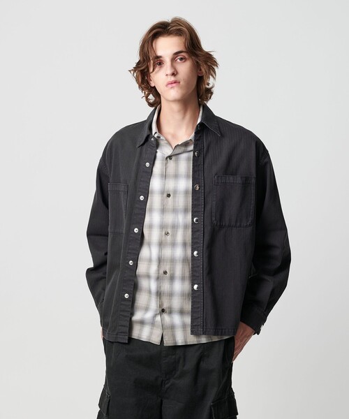 MONKEY TIME（モンキータイム）の「ドビー ヘリンボーン ミリタリー シャツ（シャツ/ブラウス・メンズ・パープル/ブラック・L/M/S/XL）」の7枚目の写真