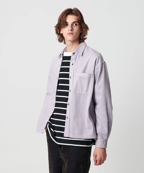 MONKEY TIME（モンキータイム）の「ドビー ヘリンボーン ミリタリー シャツ（シャツ/ブラウス・メンズ・パープル/ブラック・L/M/S/XL）」の8枚目の写真