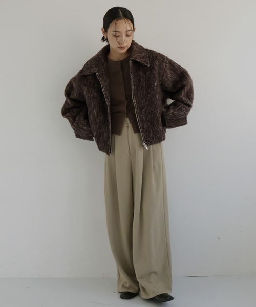 hellam シャギーショートジップブルゾン　ブラウン セール】シャギーショートジップブルゾン（ブルゾン）｜hellam（へラム