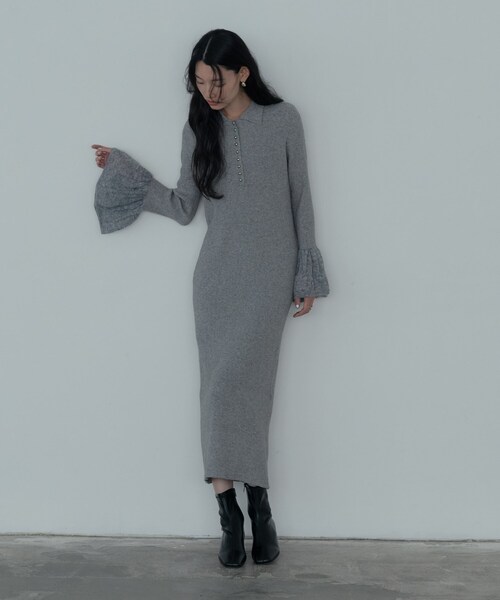 GALLEST（ギャレスト）の「ポロニットワンピース（ワンピース・レディース・グレー系4/ブラック・38/34）」の4枚目の写真