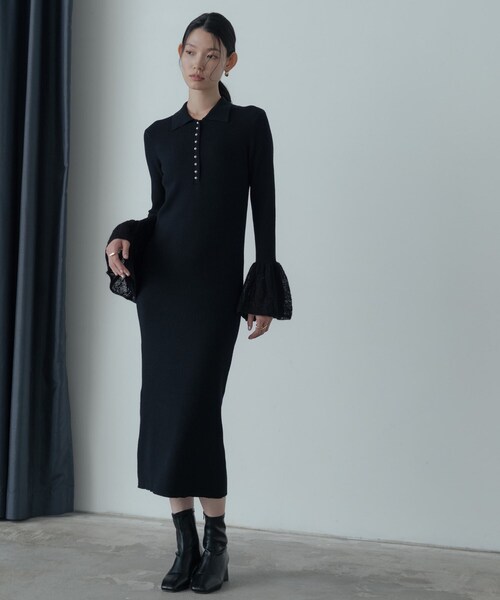 GALLEST（ギャレスト）の「ポロニットワンピース（ワンピース・レディース・グレー系4/ブラック・38/34）」の9枚目の写真