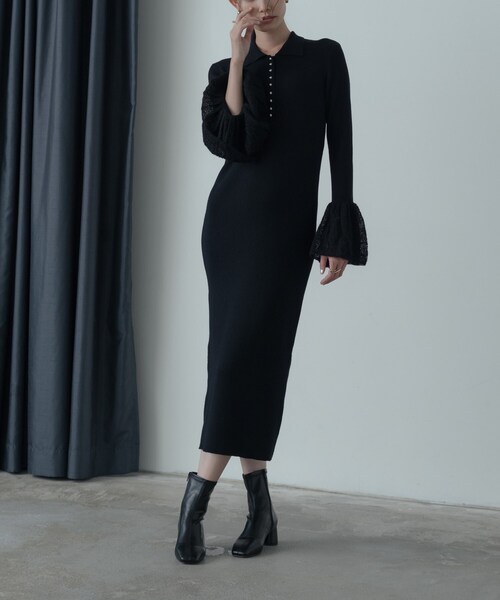 GALLEST（ギャレスト）の「ポロニットワンピース（ワンピース・レディース・グレー系4/ブラック・38/34）」の10枚目の写真