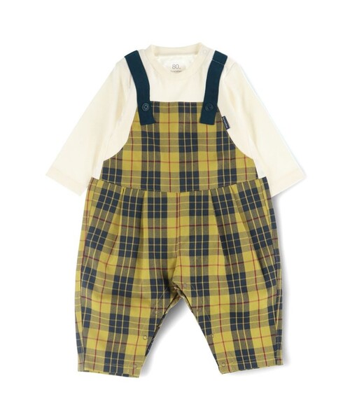 BRANSHES(ブランシェス)の「【おそろい】チェック柄カバーオール(ロンパース・キッズ・イエロー/ブラック・80/70)」の2枚目の写真