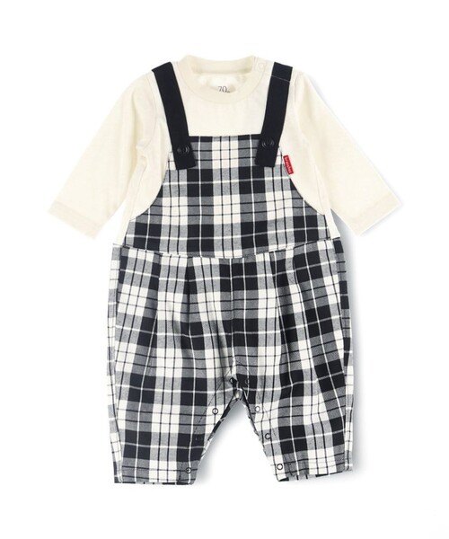 BRANSHES(ブランシェス)の「【おそろい】チェック柄カバーオール(ロンパース・キッズ・イエロー/ブラック・80/70)」の1枚目の写真