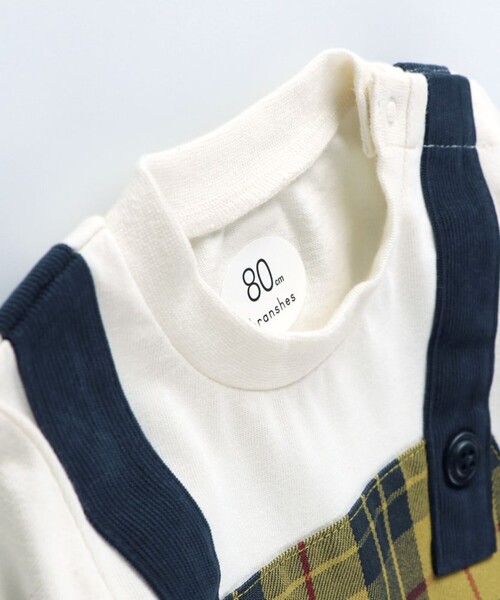 BRANSHES(ブランシェス)の「【おそろい】チェック柄カバーオール(ロンパース・キッズ・イエロー/ブラック・80/70)」の4枚目の写真