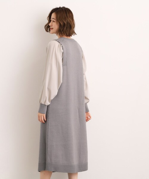 grove(グローブ)の「一枚で華やぐ、袖布帛ケーブルニットワンピース(ワンピース・レディース・ブラック/グレー/モスグリーン・02/03/01/04/05)」の5枚目の写真