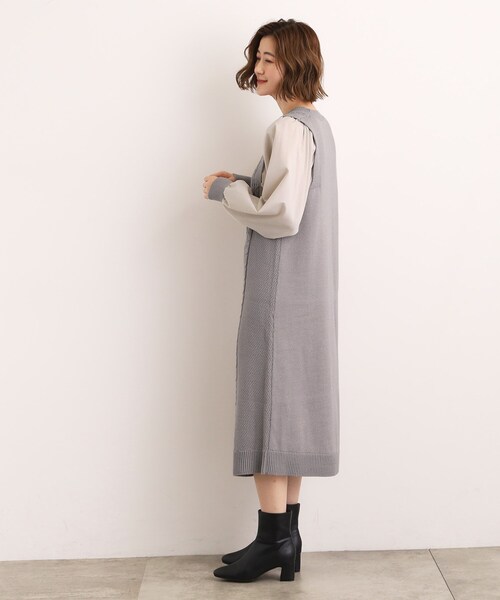 grove(グローブ)の「一枚で華やぐ、袖布帛ケーブルニットワンピース(ワンピース・レディース・ブラック/グレー/モスグリーン・02/03/01/04/05)」の7枚目の写真