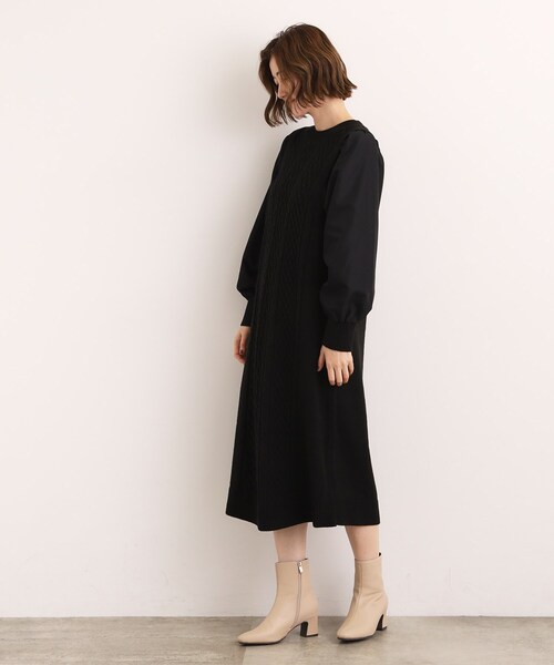 grove(グローブ)の「一枚で華やぐ、袖布帛ケーブルニットワンピース(ワンピース・レディース・ブラック/グレー/モスグリーン・02/03/01/04/05)」の11枚目の写真