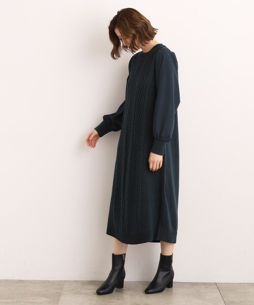 grove(グローブ)の「一枚で華やぐ、袖布帛ケーブルニットワンピース(ワンピース・レディース・ブラック/グレー/モスグリーン・02/03/01/04/05)」の17枚目の写真