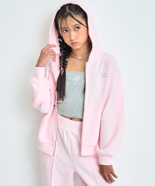 ANAP GｉRL（アナップガール）の「ラウンジウェアー 裏毛 パーカー【親子お揃い】【キッズお揃い】（パーカー・キッズ・グレー/ブラック/ピンク・XS/S/M）」の3枚目の写真