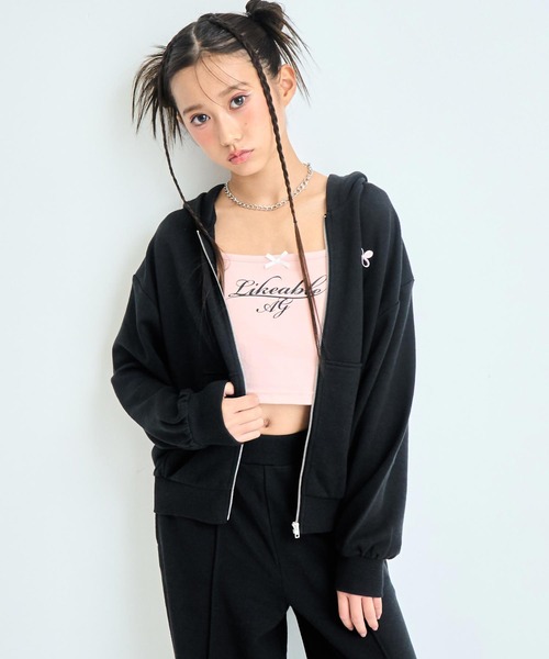 ANAP GｉRL（アナップガール）の「ラウンジウェアー 裏毛 パーカー【親子お揃い】【キッズお揃い】（パーカー・キッズ・グレー/ブラック/ピンク・XS/S/M）」の5枚目の写真