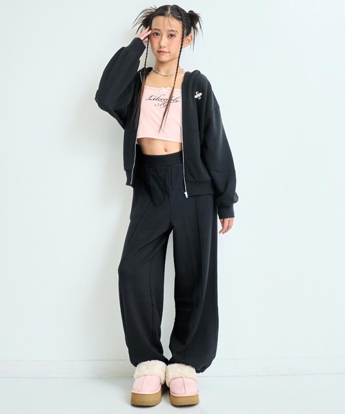 ANAP GｉRL（アナップガール）の「ラウンジウェアー 裏毛 パーカー【親子お揃い】【キッズお揃い】（パーカー・キッズ・グレー/ブラック/ピンク・XS/S/M）」の8枚目の写真