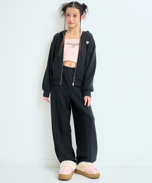 ANAP GｉRL（アナップガール）の「ラウンジウェアー 裏毛 パーカー【親子お揃い】【キッズお揃い】（パーカー・キッズ・グレー/ブラック/ピンク・XS/S/M）」の9枚目の写真