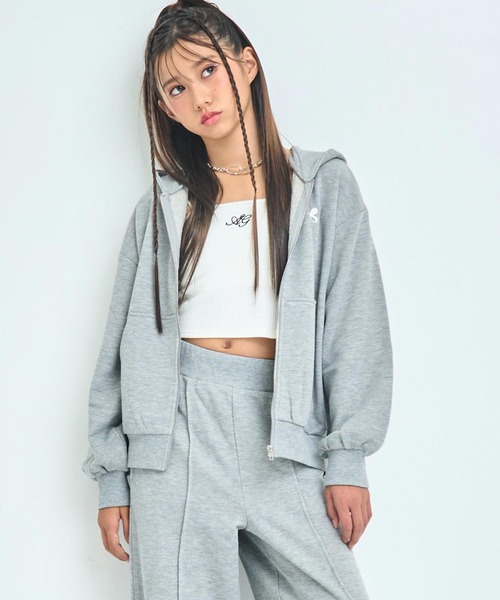 ANAP GｉRL（アナップガール）の「ラウンジウェアー 裏毛 パーカー【親子お揃い】【キッズお揃い】（パーカー・キッズ・グレー/ブラック/ピンク・XS/S/M）」の10枚目の写真