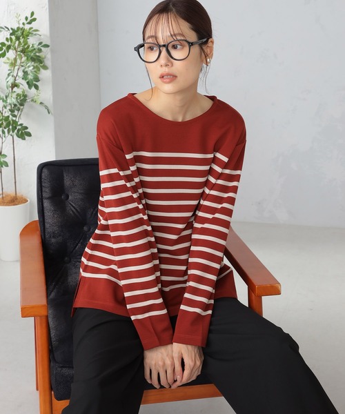 GALLORIA（ギャローリア）の「パネルボーダーTシャツ（Tシャツ/カットソー・レディース・テラコッタ/ネイビー・S/M/L/LL）」の2枚目の写真