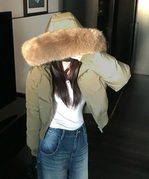 フェイクファーフード付き中綿ブルゾン