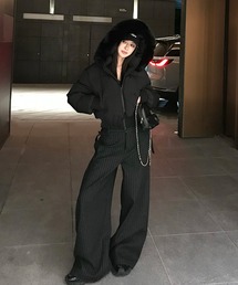 Songe（ソンジュ）の「フェイクファーフード付き中綿ブルゾン（ブルゾン）」