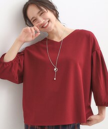 DRESKIP（ドレスキップ）の「【2点セット/7分袖】大人のきれい見え お袖タック入りアクセ付きトップス（Tシャツ/カットソー）」