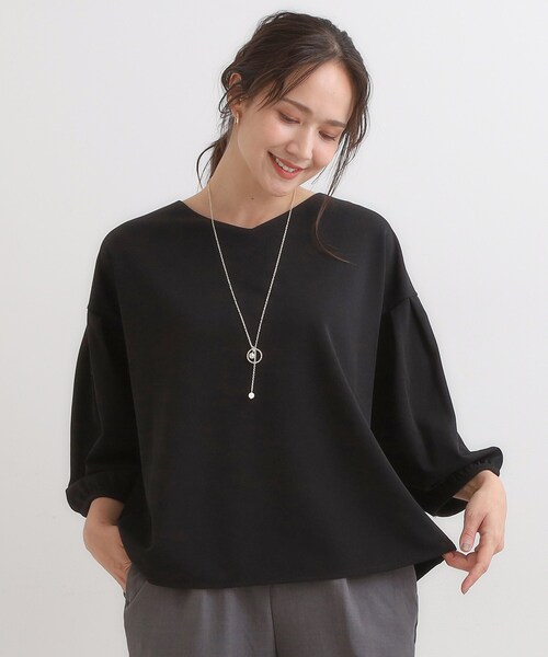 DRESKIP（ドレスキップ）の「【2点セット/7分袖】大人のきれい見え お袖タック入りアクセ付きトップス（Tシャツ/カットソー・レディース・ナチュラル/ダークブラウン/ブラック/レッド系1・01/02/03/04）」の15枚目の写真