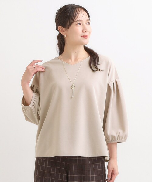 DRESKIP(ドレスキップ)の「【2点セット/7分袖】大人のきれい見え お袖タック入りアクセ付きトップス(Tシャツ/カットソー・レディース・ナチュラル/ダークブラウン/ブラック/レッド系1・01/02/03/04)」の17枚目の写真