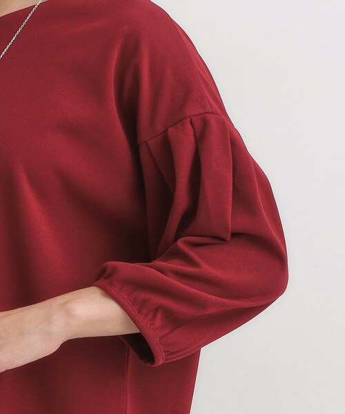 DRESKIP（ドレスキップ）の「【2点セット/7分袖】大人のきれい見え お袖タック入りアクセ付きトップス（Tシャツ/カットソー・レディース・ナチュラル/ダークブラウン/ブラック/レッド系1・01/02/03/04）」の9枚目の写真