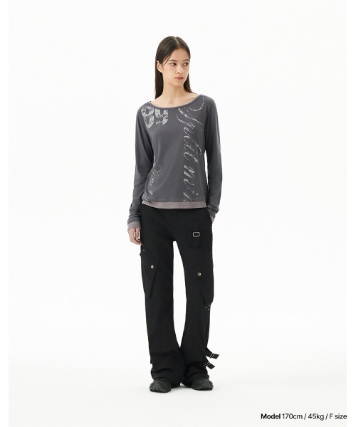 MAHAGRID(マハグリッド)の「『mahagrid/マハグリッド』 TRUTH LAYERED LONG SLEEVE TEE/レイヤードオフショルダー 長袖Tシャツ(Tシャツ/カットソー・レディース・チャコールグレー/アイボリー/ブラック・FREE)」の9枚目の写真