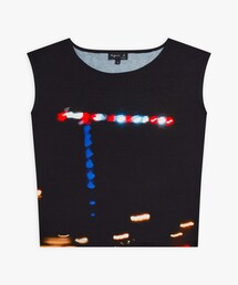 フォトプリント ボートネック ノースリーブ Tシャツ "Grue nuit"