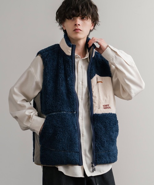KRIFF MAYER（クリフメイヤー）の「KRIFF MAYER クリフメイヤー スタンドネック配色切替シャギーボアベスト 2514402（ベスト・メンズ・グリーン/マルチ/グレー/ブラック/ナチュラル/ネイビー/ブラウン・XL/L/M）」の6枚目の写真