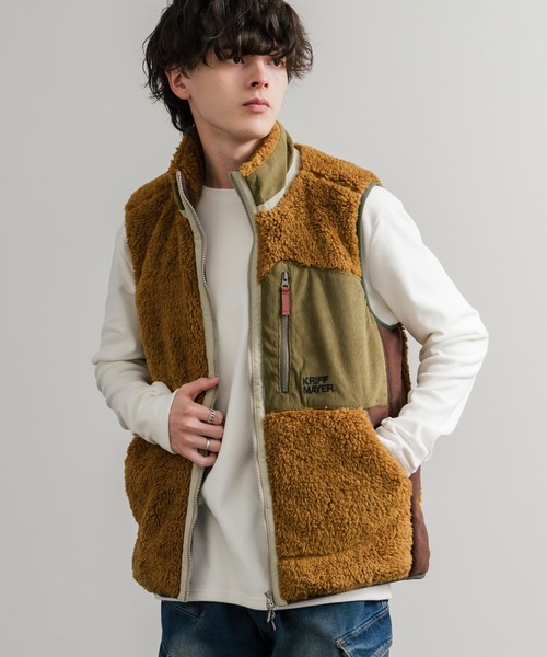 KRIFF MAYER（クリフメイヤー）の「KRIFF MAYER クリフメイヤー スタンドネック配色切替シャギーボアベスト 2514402（ベスト・メンズ・グリーン/マルチ/グレー/ブラック/ナチュラル/ネイビー/ブラウン・XL/L/M）」の4枚目の写真