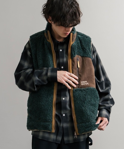 KRIFF MAYER（クリフメイヤー）の「KRIFF MAYER クリフメイヤー スタンドネック配色切替シャギーボアベスト 2514402（ベスト・メンズ・グリーン/マルチ/グレー/ブラック/ナチュラル/ネイビー/ブラウン・XL/L/M）」の5枚目の写真