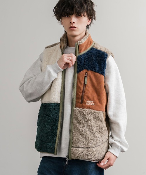 KRIFF MAYER（クリフメイヤー）の「KRIFF MAYER クリフメイヤー スタンドネック配色切替シャギーボアベスト 2514402（ベスト・メンズ・グリーン/マルチ/グレー/ブラック/ナチュラル/ネイビー/ブラウン・XL/L/M）」の7枚目の写真