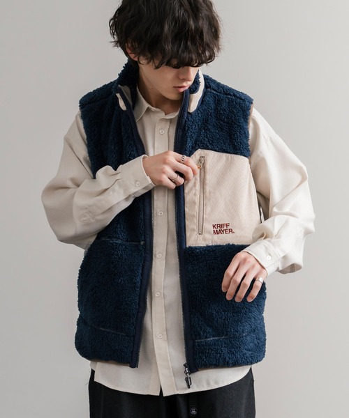 KRIFF MAYER（クリフメイヤー）の「KRIFF MAYER クリフメイヤー スタンドネック配色切替シャギーボアベスト 2514402（ベスト・メンズ・グリーン/マルチ/グレー/ブラック/ナチュラル/ネイビー/ブラウン・XL/L/M）」の8枚目の写真