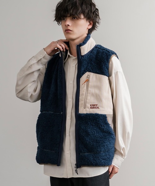 KRIFF MAYER（クリフメイヤー）の「KRIFF MAYER クリフメイヤー スタンドネック配色切替シャギーボアベスト 2514402（ベスト・メンズ・グリーン/マルチ/グレー/ブラック/ナチュラル/ネイビー/ブラウン・XL/L/M）」の9枚目の写真