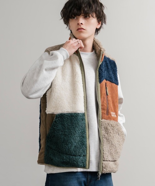 KRIFF MAYER（クリフメイヤー）の「KRIFF MAYER クリフメイヤー スタンドネック配色切替シャギーボアベスト 2514402（ベスト・メンズ・グリーン/マルチ/グレー/ブラック/ナチュラル/ネイビー/ブラウン・XL/L/M）」の12枚目の写真