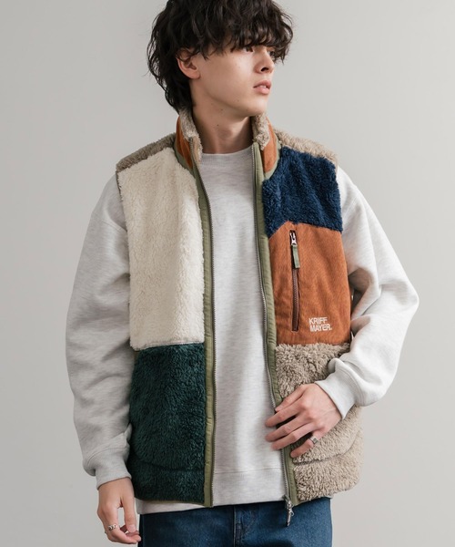KRIFF MAYER（クリフメイヤー）の「KRIFF MAYER クリフメイヤー スタンドネック配色切替シャギーボアベスト 2514402（ベスト・メンズ・グリーン/マルチ/グレー/ブラック/ナチュラル/ネイビー/ブラウン・XL/L/M）」の13枚目の写真
