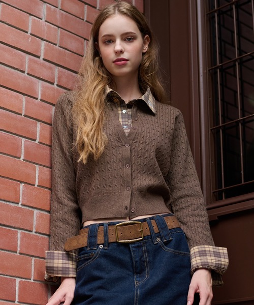 hazyl（ヘイジル）の「layered knit cardigan / レイヤードニットカーディガン（カーディガン/ボレロ・レディース・ブラウン系その他/ネイビー/ボルドー・フリー）」の2枚目の写真