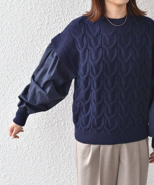 セール】SHIPS Colors:〈手洗い可能〉ケーブル ドッキング ニット