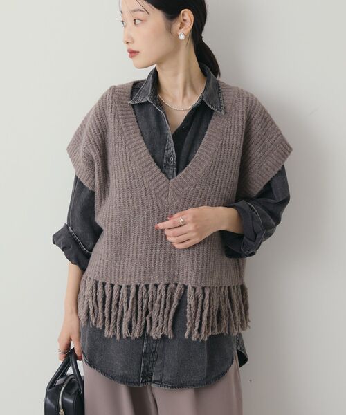 裾フリンジニットショートベスト（ベスト）｜AMERICAN HOLIC